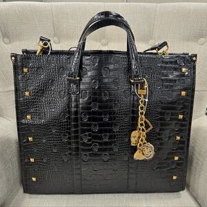 Betsey Johnson Black Croc-Embossed Tote Handbag